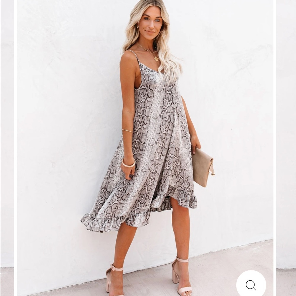Abbie Snake Print Ruffle Midi Dress